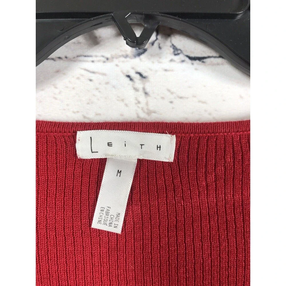 Leith Women’s Long Sleeve Deep V-Neck Red Sweater Top Size M